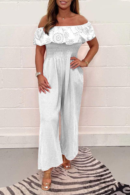 Solid color lace jumpsuit White