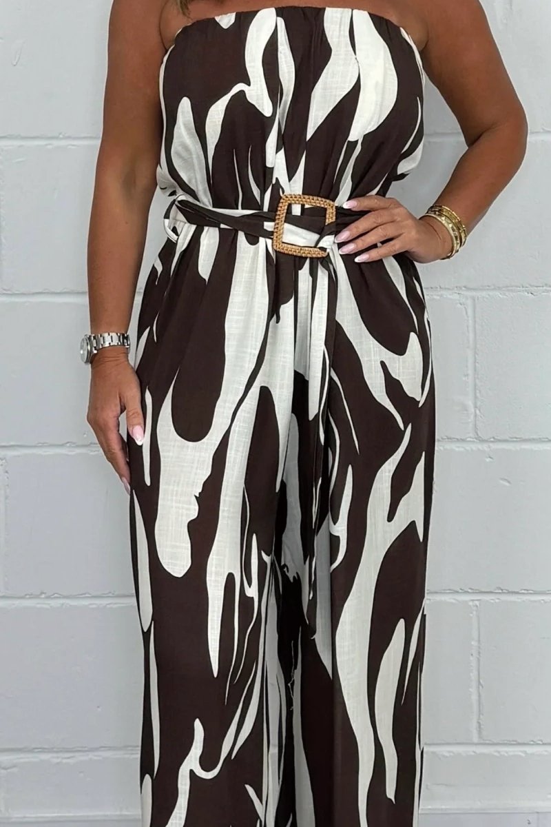 Women's printed belted jumpsuit