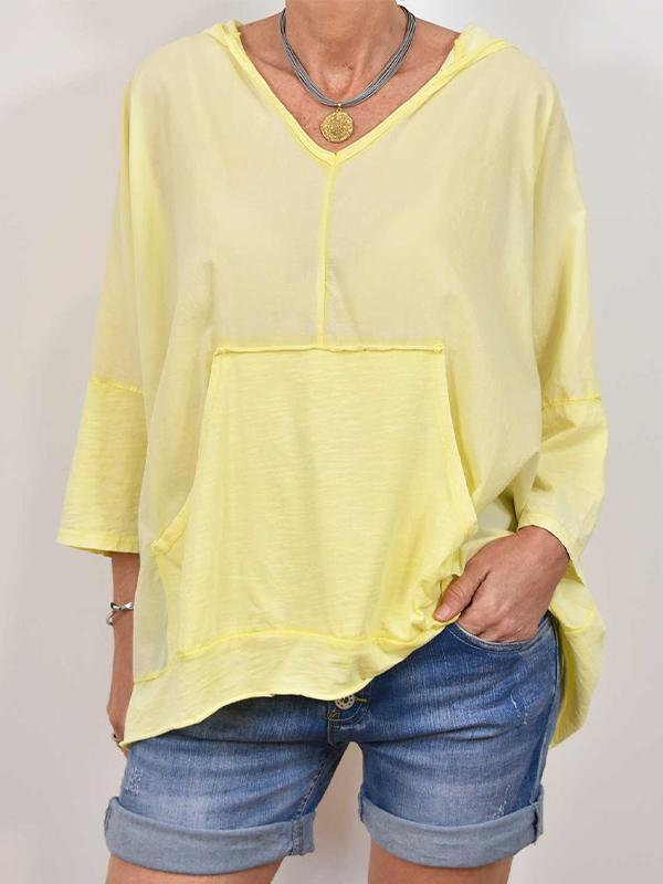 Casual V-neck Hooded Top yellow