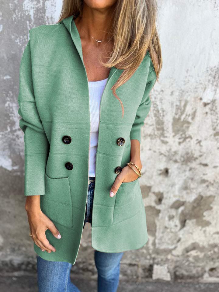 Hooded Casual Button-up Cardigan green