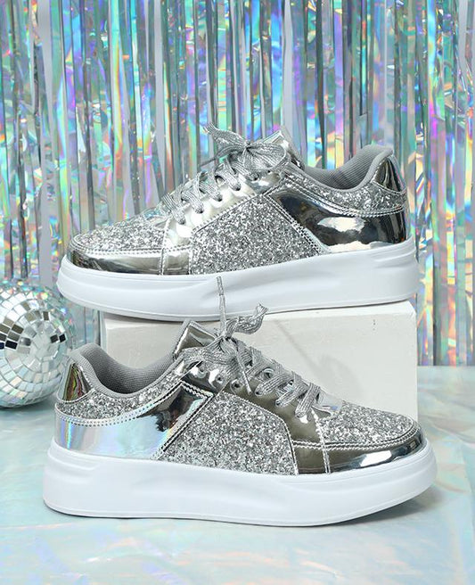 Women's Casual Glitter Walking Skate Shoes Silver