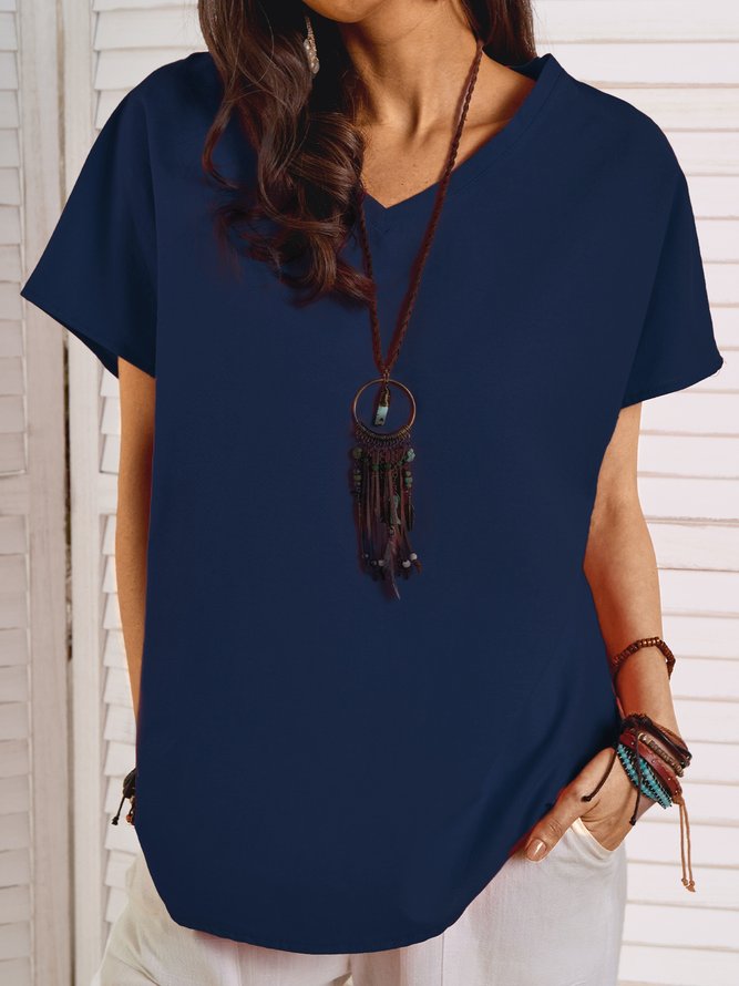 Shift Solid Cotton Casual Top Blue