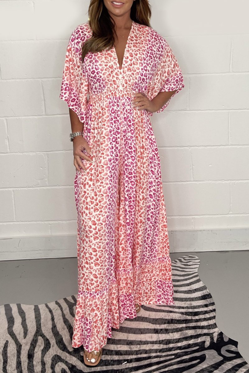 Printed leopard wide-leg jumpsuit Pink and Orange