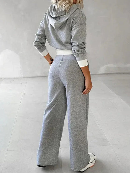 Women's Fashion Solid Color Hoodie and Wide Leg Pants two-piece set