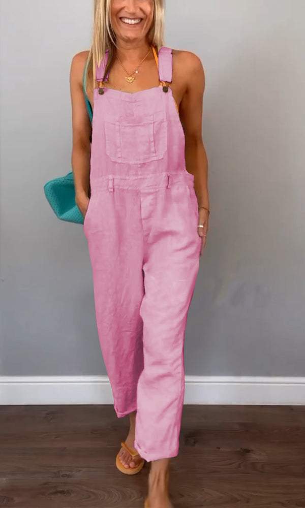 Solid Spaghetti Wide Leg Jumpsuit Pink