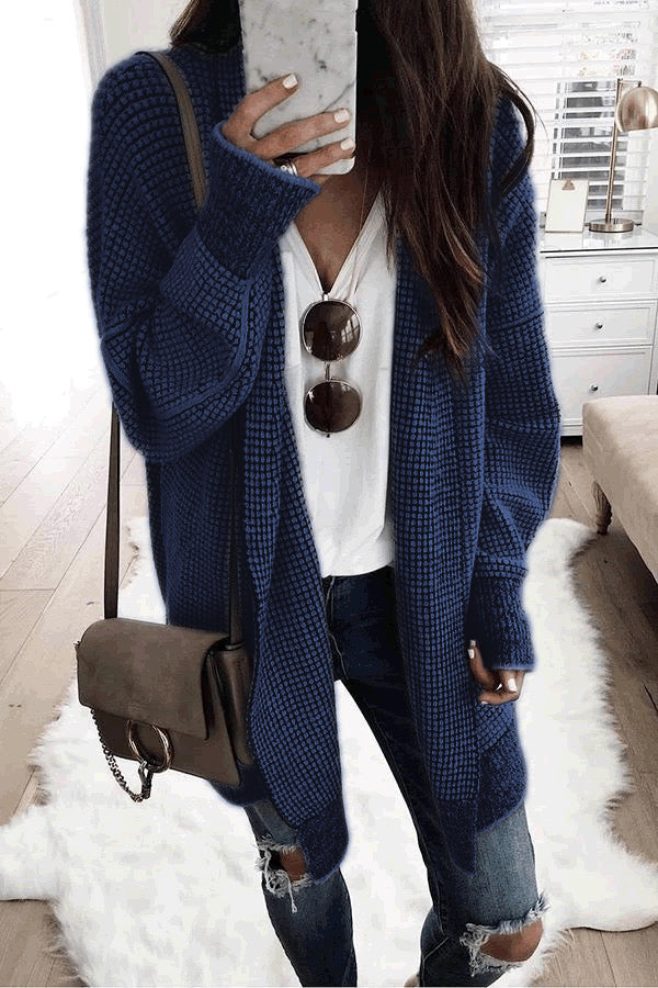 Waffle Texture Cardigan Dark Blue