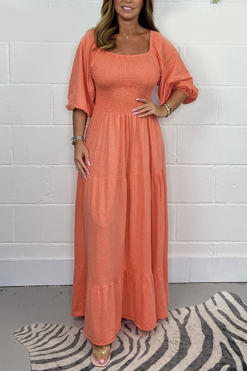 Solid color waist dress Orange