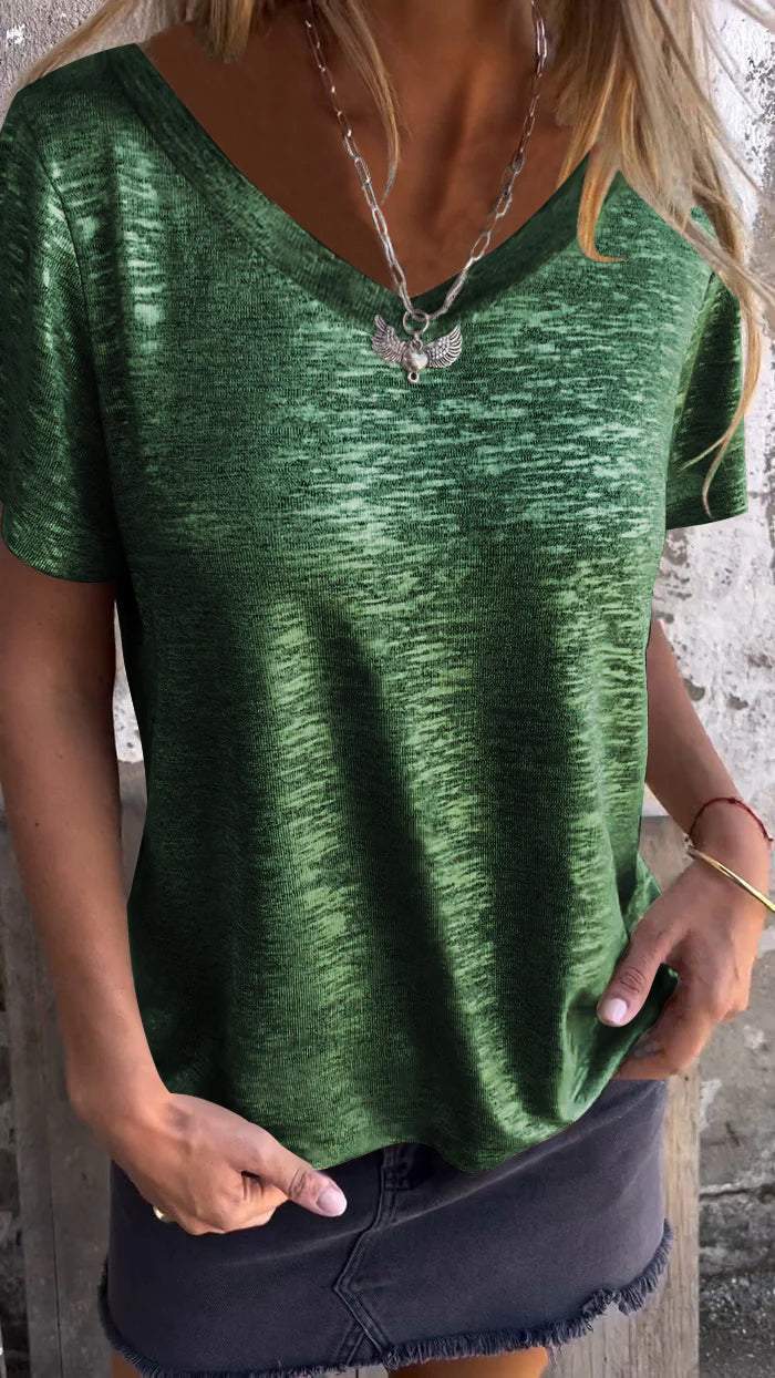 Round Neck T-shirt V-neck top green