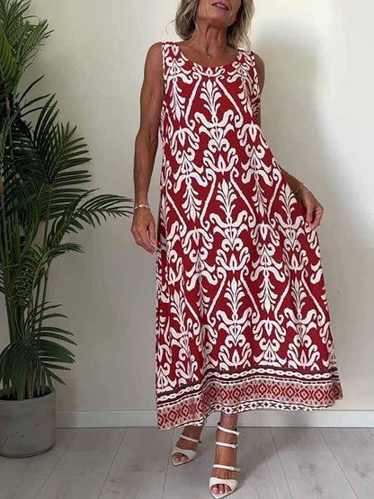 Women's Round Neck Printed Sleeveless Dress