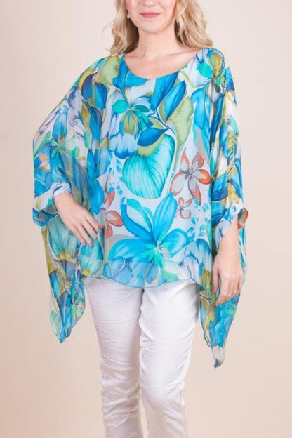 Printed Chiffon Shirt Blue