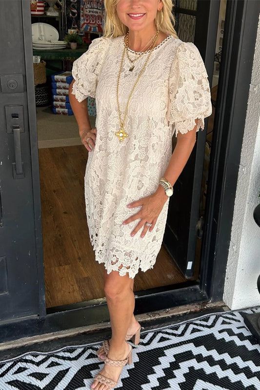 Women's Floral Lace Puff Sleeve Dress