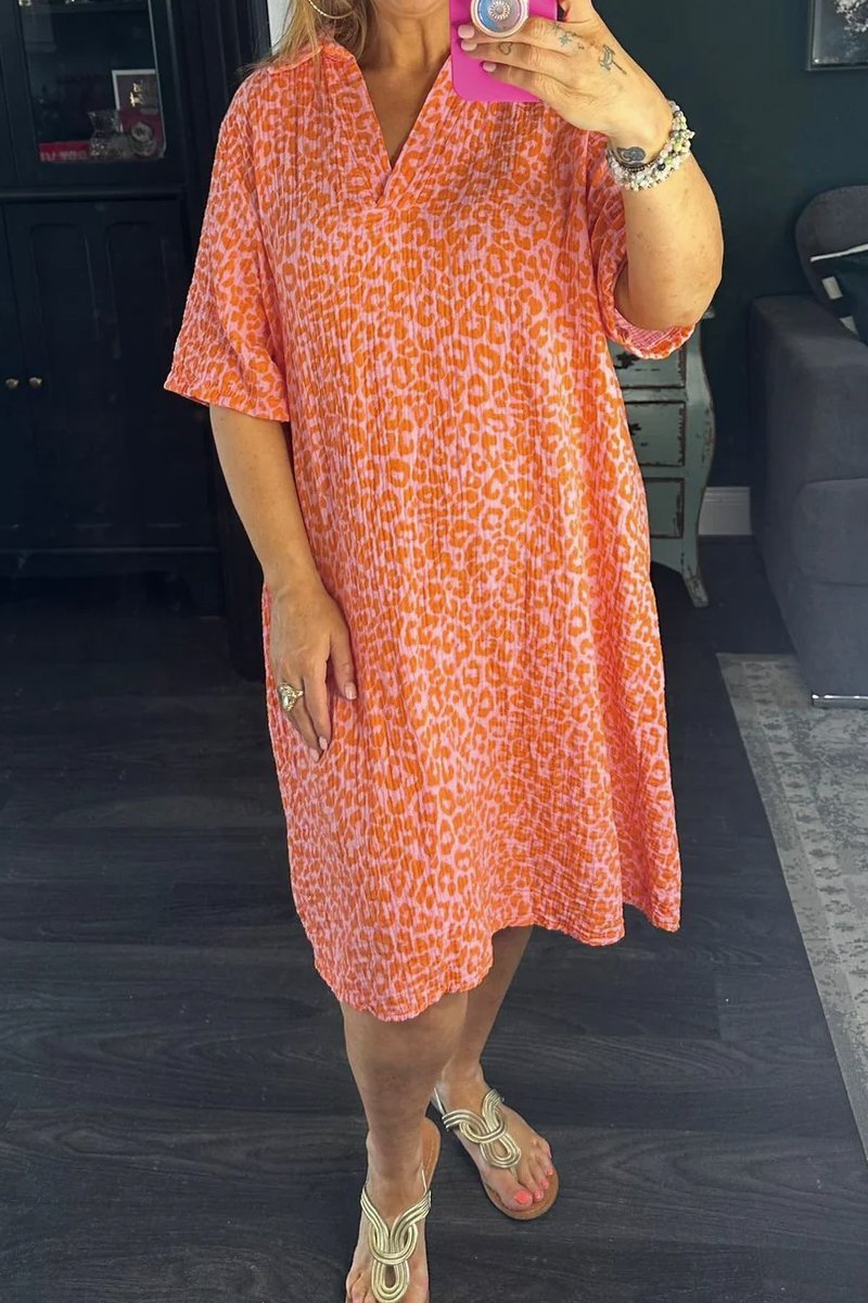 Women's Leopard Print Midi Dress Orange