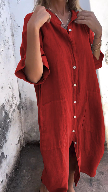 Shirt Style Casual Long Dress red