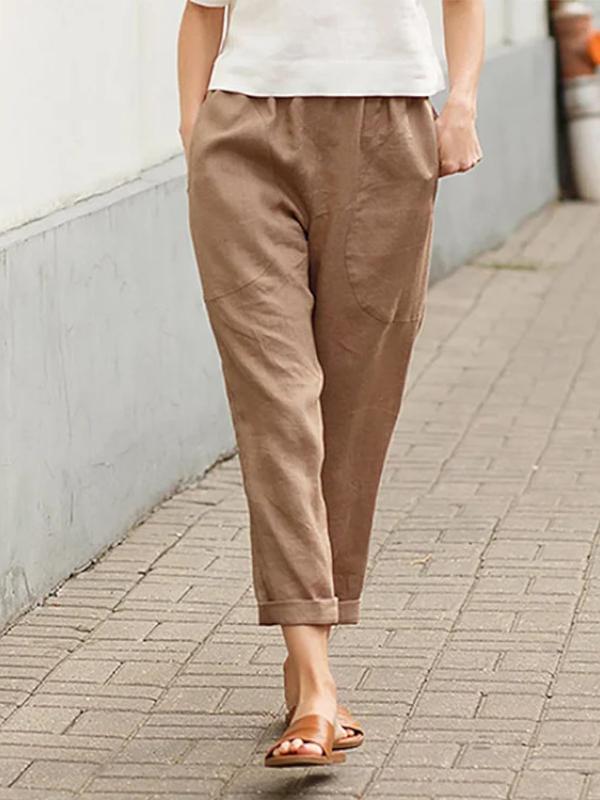 Large size comfortable cotton and linen casual trousers Khaki