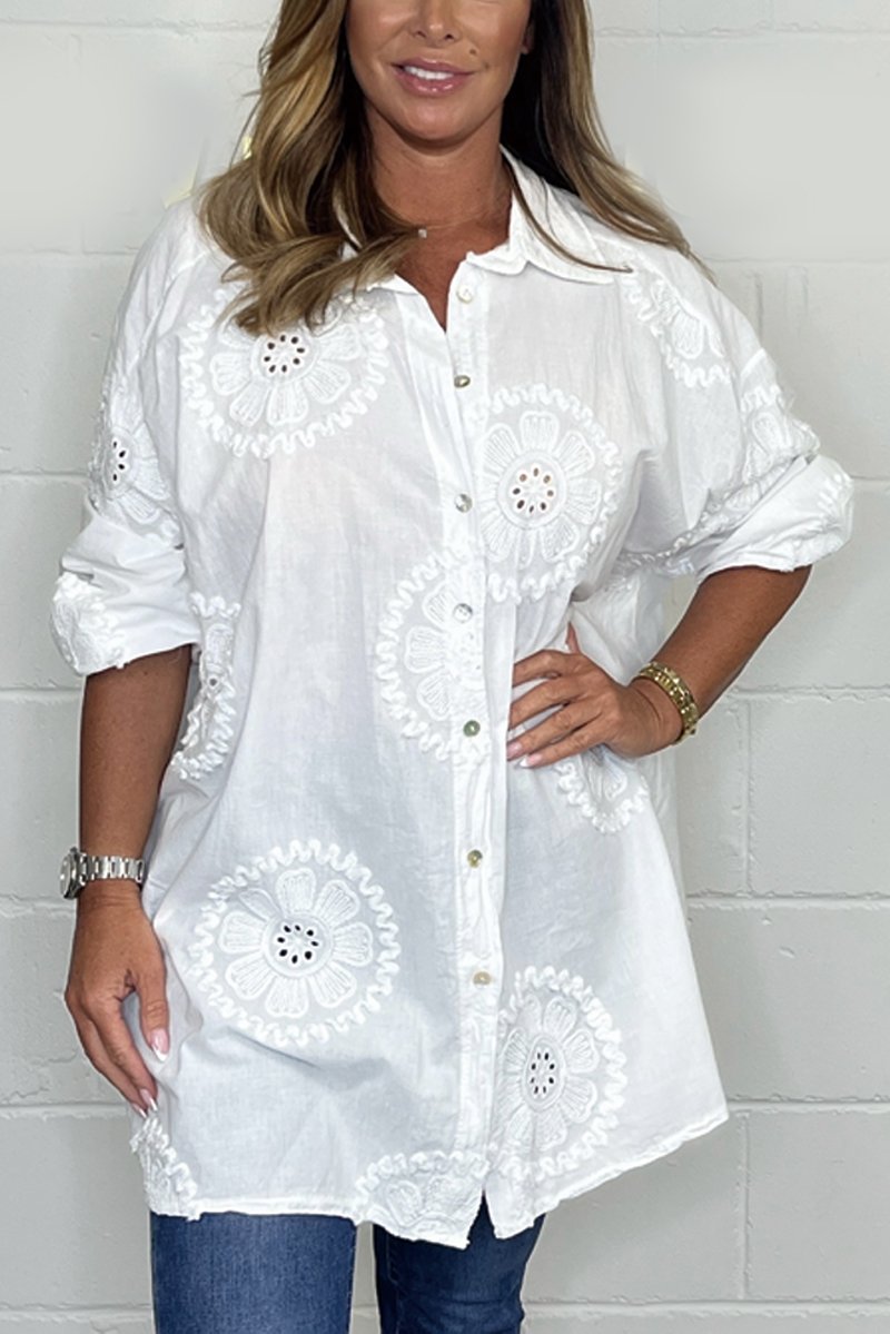 Cotton embossed shirt White