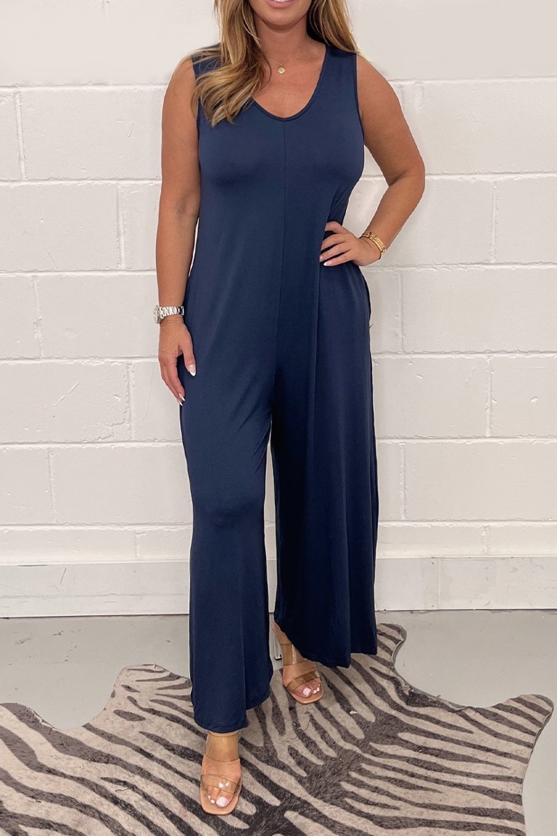 Cotton sleeveless jumpsuit Blue