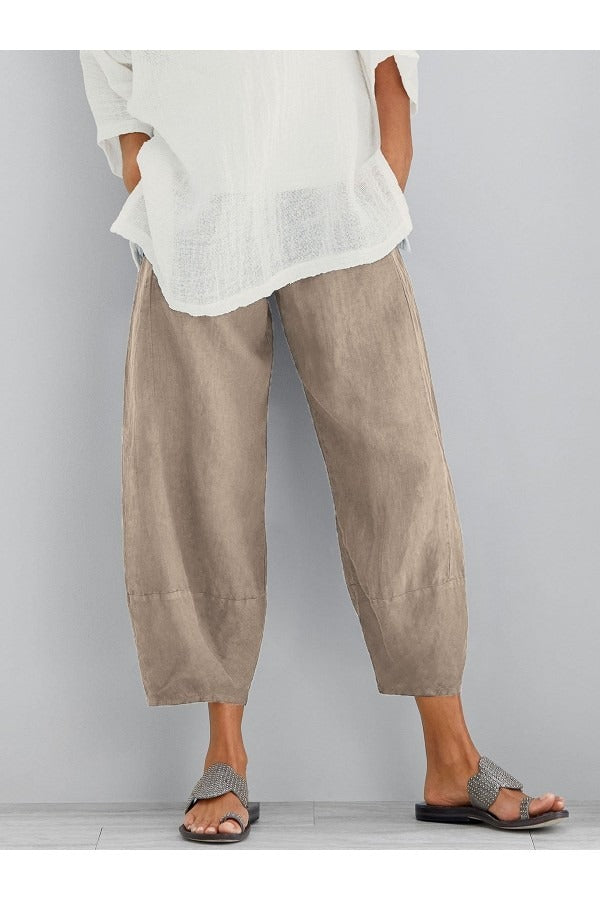 Spring Summer Casual Cotton Pants for Women Khaki