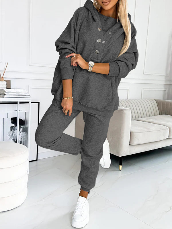 Casual Hooded Sweatshirt Sports Suit Sweatshirt+sweatpants dark gray