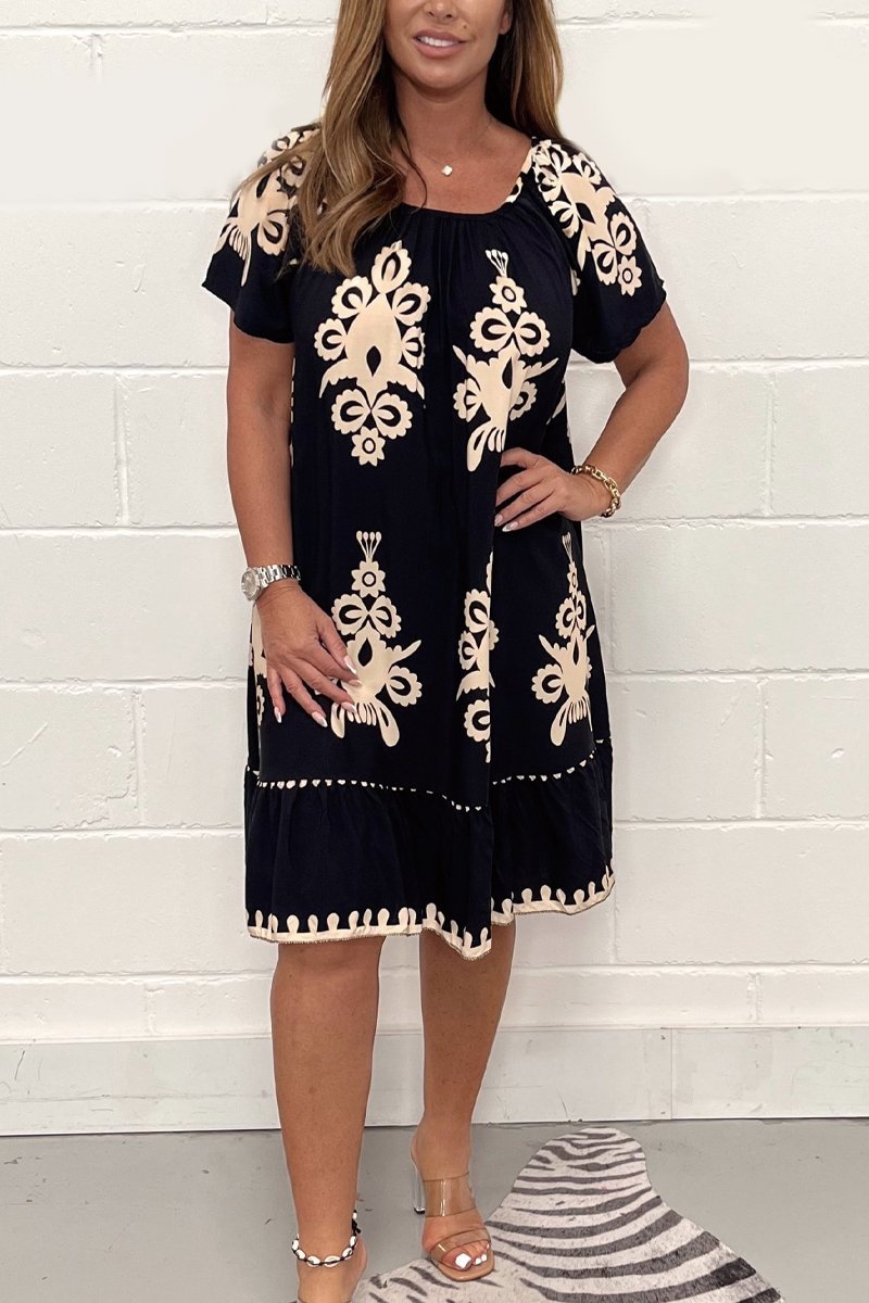 Printed short sleeve dress Black