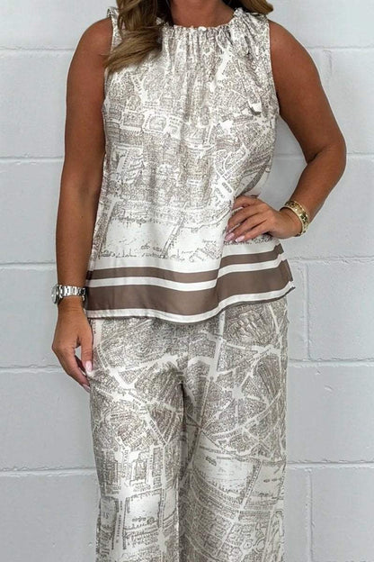 Women's Shiny print top and trouser set