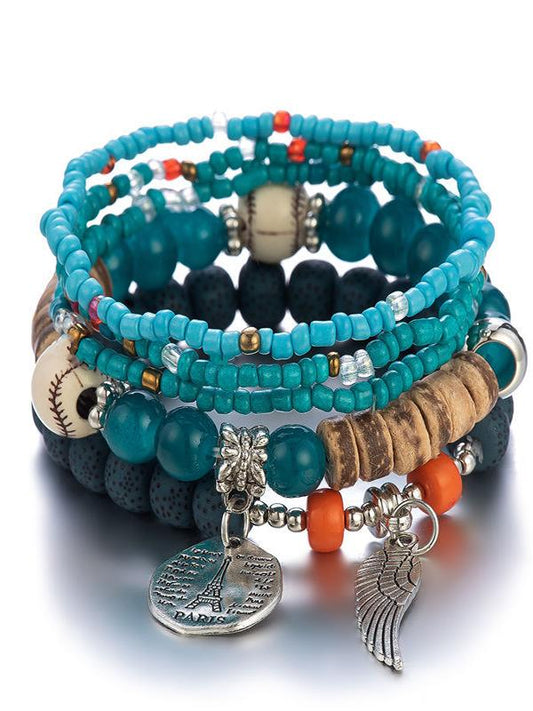 Women's Colorful Bohemian Multi-layer Stretch Bracelet Peacock blue One Size