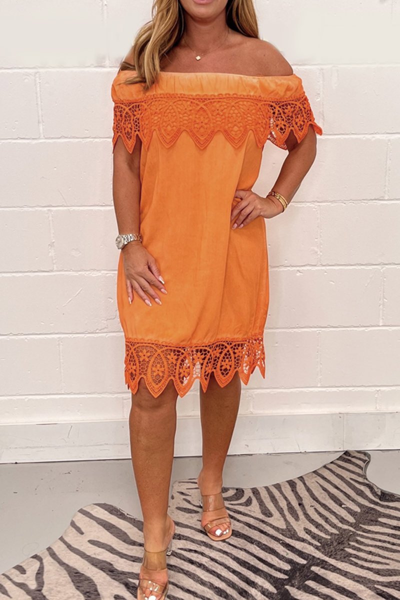 Distressed lace patchwork dress Orange