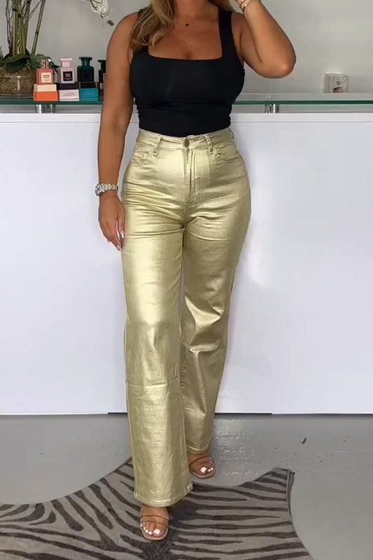 Metallic wide-leg pants