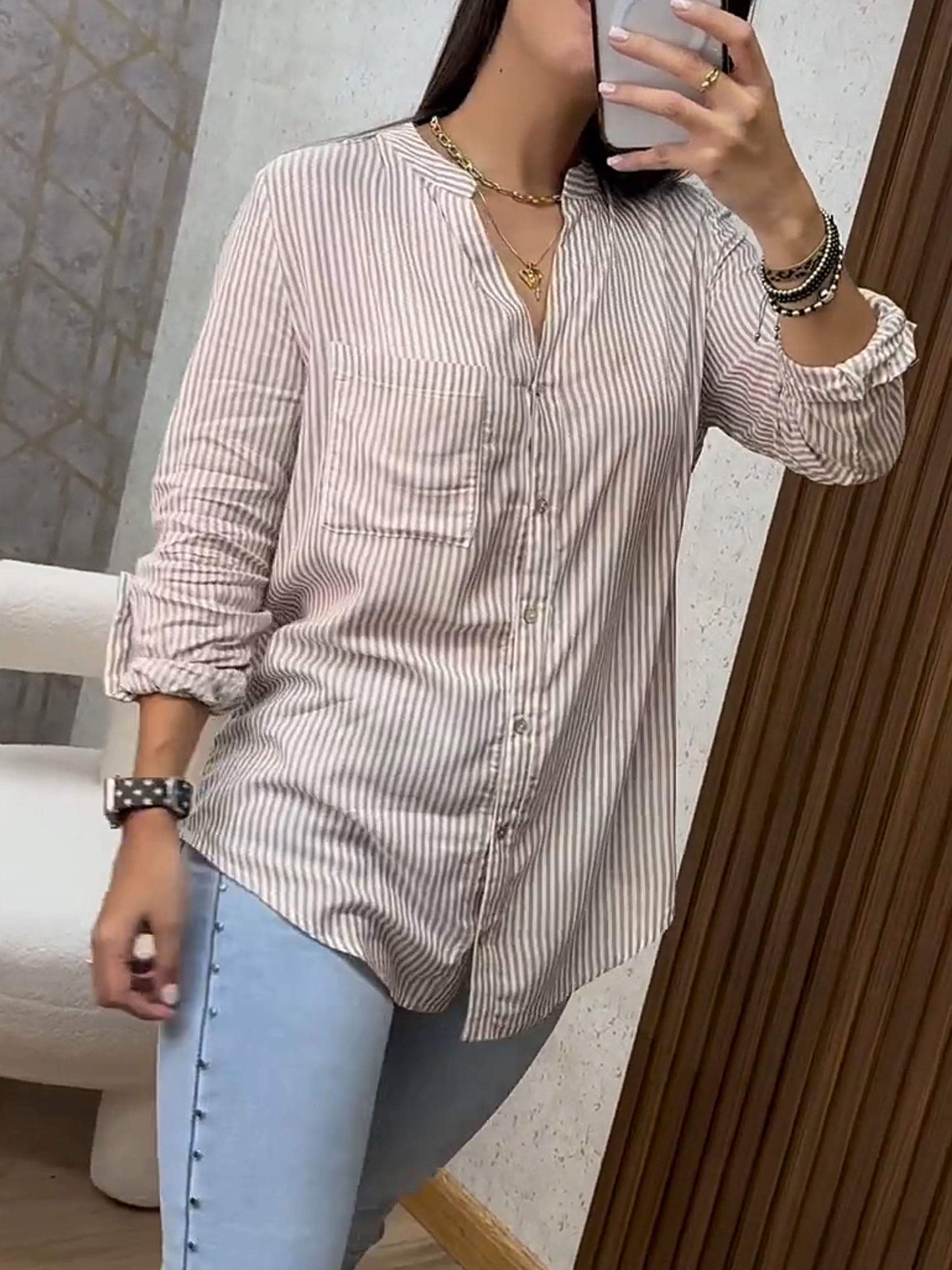 Women's Striped V-neck Shirt