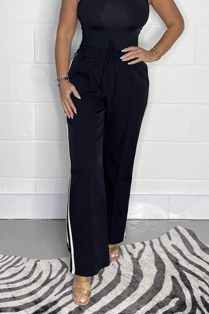 Side Stripe Leg Drawstring Trousers Black