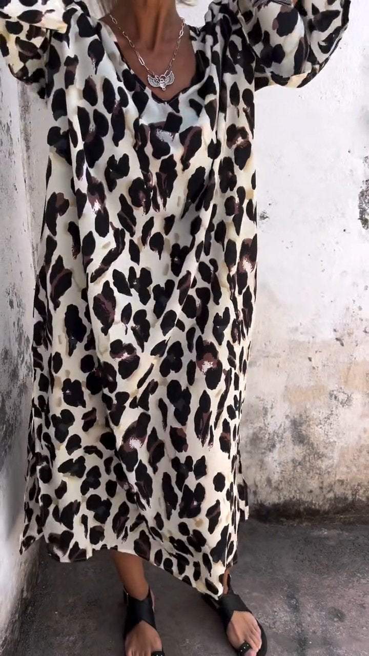 V-neck Leopard Print Casual Dress