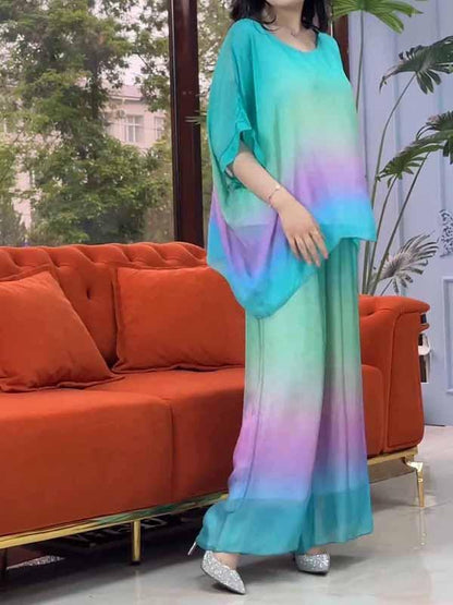 Women's Round Neck Gradient Chiffon Suit