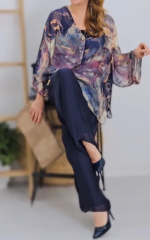 Casual V-neck Printed Three Piece Suit purple