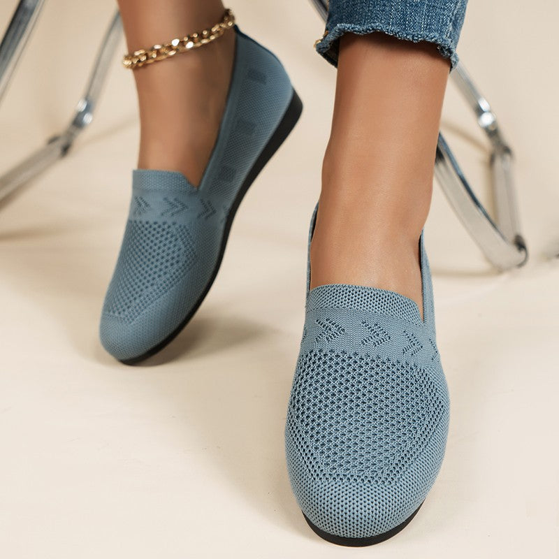 Women Breathable Square Toe Loafers, Fashion Outdoor Flats Blue