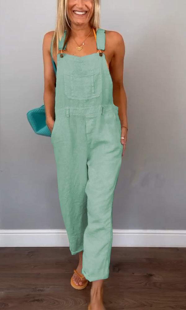 Solid Spaghetti Wide Leg Jumpsuit Green