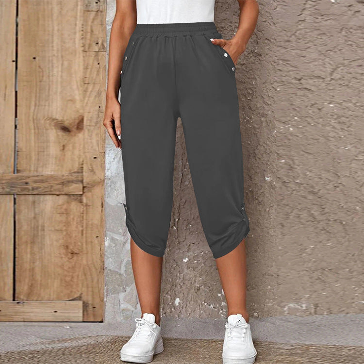 Fashion Casual Seven-point Elastic Pants Dark gray