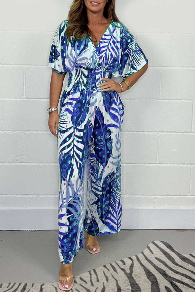 Foil printed jumpsuit Lake blue