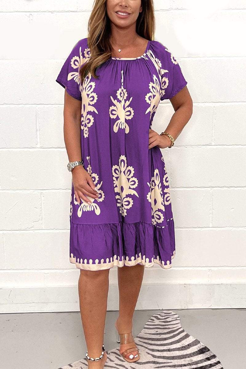 Printed short sleeve dress Purple