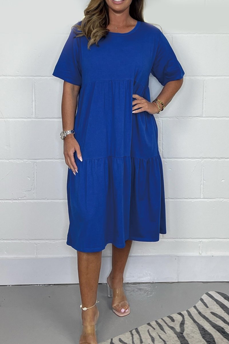 Cotton crew neck casual dress Blue