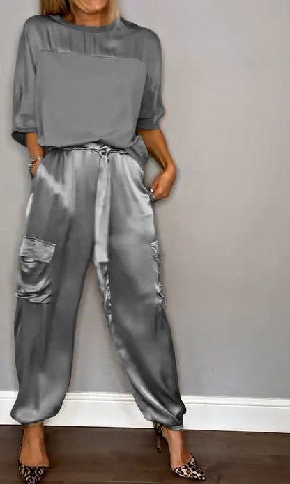 Women's Smooth Satin Half-sleeved Top and Pant purchased separately