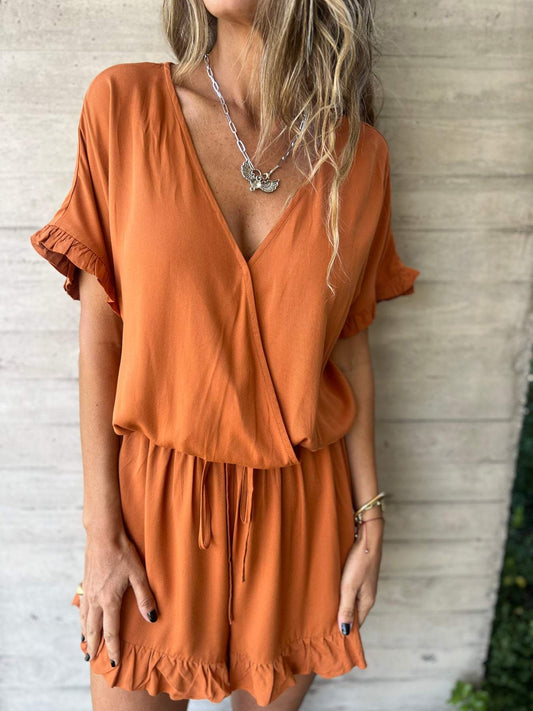 V-neck Casual and Comfortable Jumpsuit orange