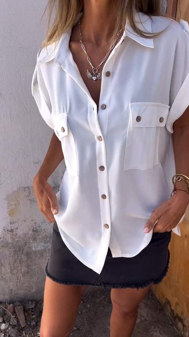 Short-sleeved Lapel Shirt with Double Pockets