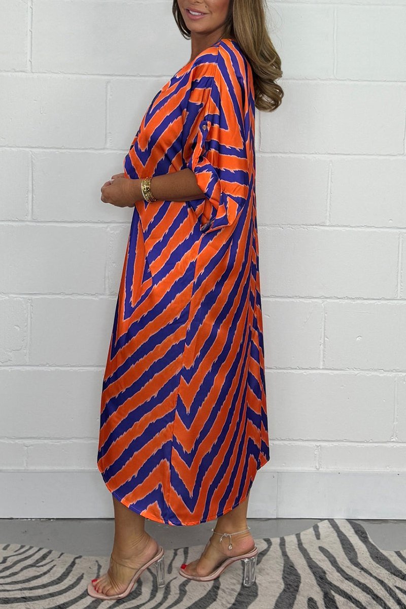 Zig Zag V Neck Long Twist Maxi Dress