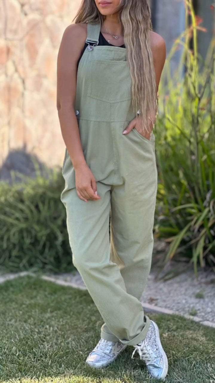 Solid Color Casual Overalls