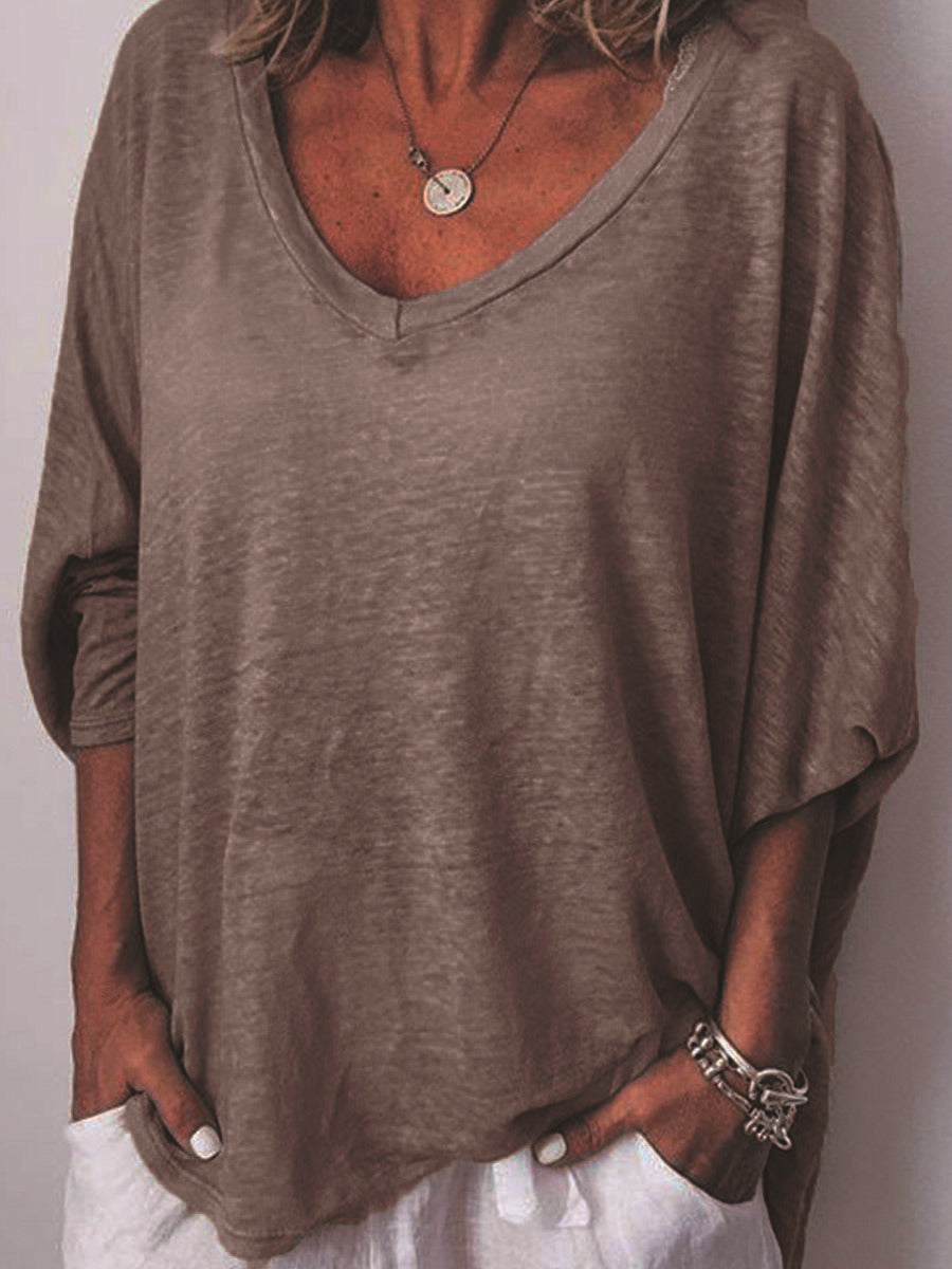 Heart Neck Dolman Sleeve T-Shirt Brown