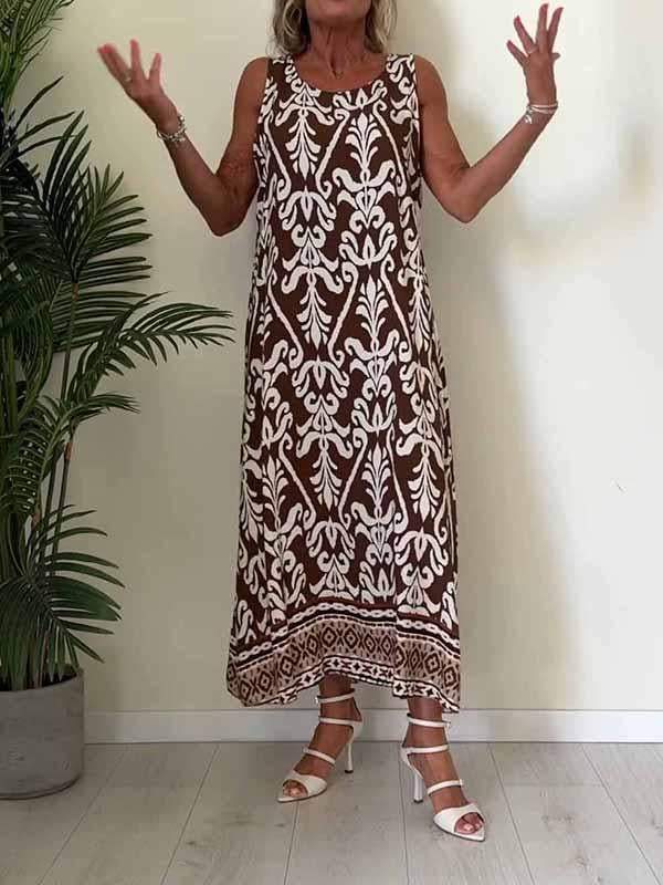 Women's Round Neck Printed Sleeveless Dress