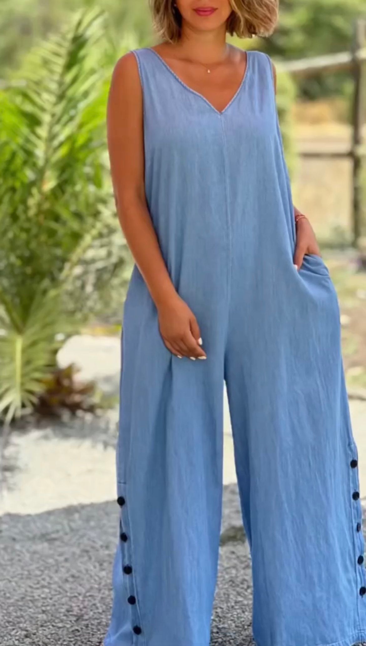 Women's Casual Fake Denim Wide Leg Jumpsuit