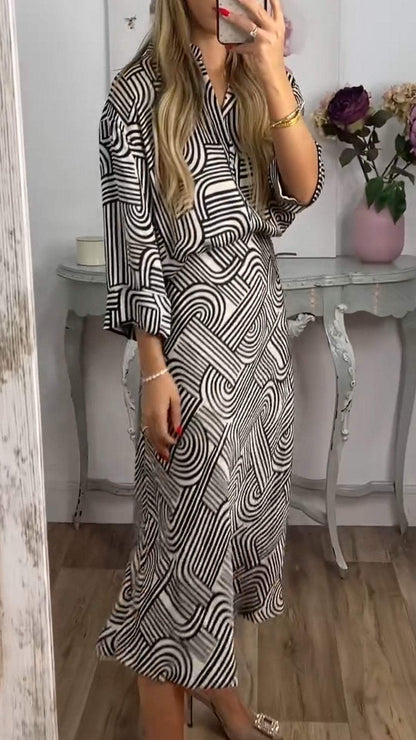 V-neck Printed Elegant Two-piece Skirt