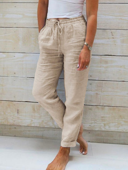 Loose Drawstring Casual Casual Pants Khaki