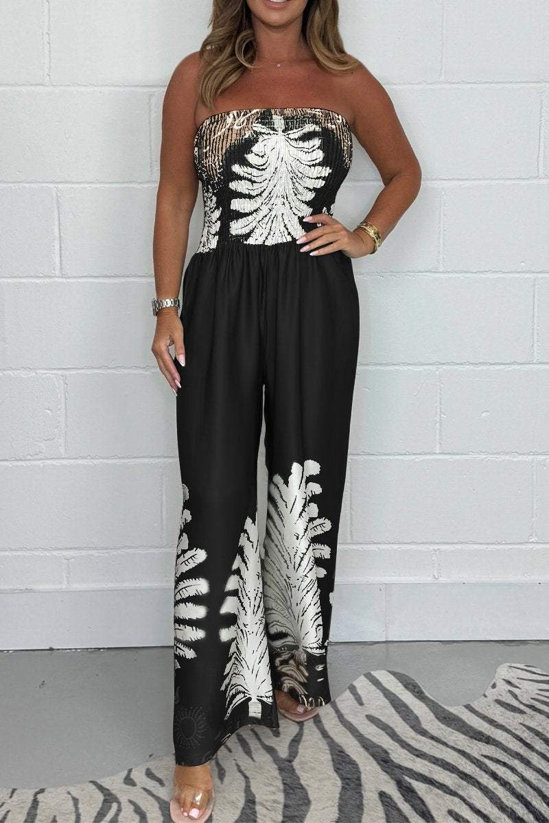 Women's Smocked Bardot Printed Jumpsuit