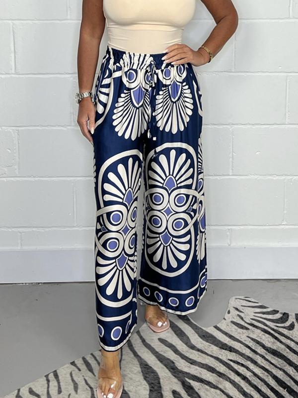 Printed satin track pants Navy blue